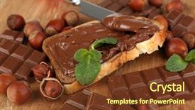  Presentation with spread - Presentation design having bread with sweet chocolate hazelnut spread on wooden background background and a tawny brown colored foreground