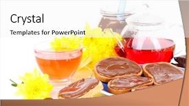  Presentation with spread - Amazing slide set having bread with sweet chocolate hazelnut spread on plate isolated on white backdrop and a white colored foreground