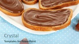  Presentation with spread - Slide set enhanced with bread with sweet chocolate hazelnut spread on plate on tablecloth background and a sky blue colored foreground