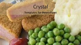  Presentation with tomato ketchup - Colorful PPT theme enhanced with breadcrumbed luncheon meat with mashed potato peas and tomato ketchup backdrop and a coral colored foreground