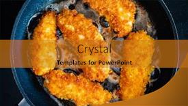  Presentation with nuggets - Presentation design having breaded-chicken-breast-nuggets-frying background and a gold colored foreground