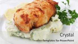  Presentation with breast - Beautiful PPT theme featuring breaded chicken breast served over mashed potato backdrop and a mint green colored foreground