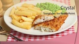  Presentation with chip - Cool new PPT theme with breaded cod fillet with chips backdrop and a yellow colored foreground