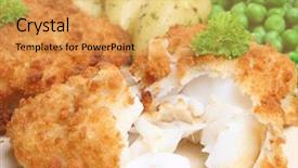  Presentation with peas - Amazing PPT theme having breaded cod fillet with new backdrop and a yellow colored foreground