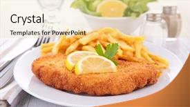  Presentation with food fish - Presentation consisting of breaded fish and french fries background and a blonde colored foreground