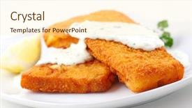  Presentation with trout fish file - PPT theme with breaded fish fillet with diet background and a cream colored foreground