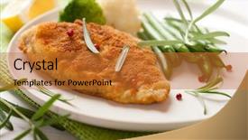  Presentation with vegetables - Theme with breaded fish fillet with vegetables background and a gold colored foreground