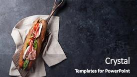  Presentation with mozzarella cheese - Cool new presentation theme with breaded food - ciabatta sandwich with romaine salad backdrop and a wine colored foreground