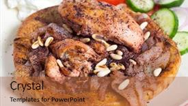  Presentation with chicken - PPT theme consisting of breaded food - musakhan traditional palestinian sumac chicken background and a red colored foreground