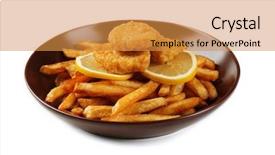  Presentation with nuggets - Colorful PPT theme enhanced with breaded fried chicken nuggets and potatoes with sliced lemon in plate isolated on white backdrop and a gold colored foreground