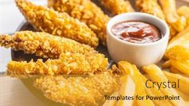  Presentation with food bbq - Slide set having breaded-fried-chicken-strips-french background and a gold colored foreground