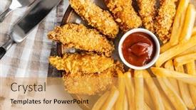  Presentation with food bbq - Audience pleasing presentation design consisting of breaded-fried-chicken-strips-french backdrop and a yellow colored foreground