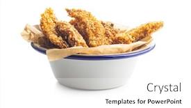  Presentation with food chicken - Beautiful PPT theme featuring breaded-fried-chicken-strips backdrop and a white colored foreground
