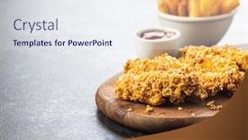  Presentation with food bbq - Cool new PPT theme with breaded-fried-chicken-strips backdrop and a sky blue colored foreground