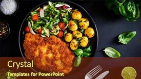  Presentation with salad - Theme featuring breaded-fried-pork-chop-fried background and a tawny brown colored foreground