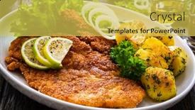  Presentation with wooden - Slide set with breaded-fried-pork-chop background and a yellow colored foreground