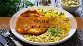  Presentation with stir fried bok choy - Slides consisting of breaded-fried-pork-chop background and a gold colored foreground