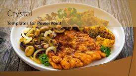  Presentation with stir fried bok choy - Presentation design consisting of breaded-fried-pork-chop background and a yellow colored foreground