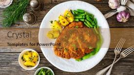 Presentation with beans - Presentation theme with breaded-fried-pork-chop background and a gold colored foreground