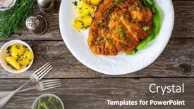  Presentation with beans - PPT theme having breaded-fried-pork-chop background and a dark gray colored foreground