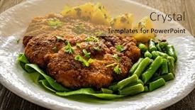  Presentation with beans - Slide set featuring breaded-fried-pork-chop background and a yellow colored foreground