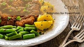  Presentation with beans - Presentation theme with breaded-fried-pork-chop background and a coral colored foreground