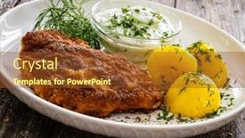  Presentation with cucumber cream - PPT theme consisting of breaded-fried-pork-chop background and a tawny brown colored foreground