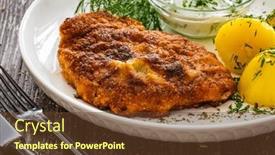  Presentation with cucumber cream - Theme enhanced with breaded-fried-pork-chop background and a tawny brown colored foreground