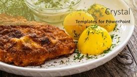  Presentation with cucumber cream - Theme consisting of breaded-fried-pork-chop background and a yellow colored foreground