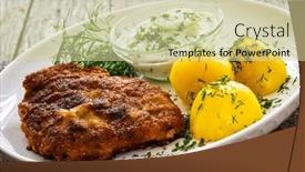  Presentation with cucumber cream - Presentation design featuring breaded-fried-pork-chop background and a soft green colored foreground