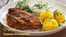  Presentation with cucumber cream - PPT layouts having breaded-fried-pork-chop background and a tawny brown colored foreground