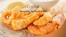  Presentation with ring food - PPT layouts enhanced with breaded-fried-squid-rings background and a coral colored foreground