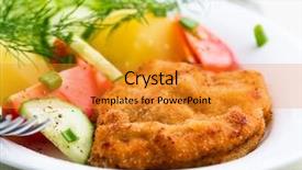  Presentation with lettuce - PPT theme with breaded pork cutlet with potatoes cucumber tomatoes lettuce spices fresh chive and dill polish cuisine home made tasty food symbolic image concept for a tasty and hearty meal close up background and a gold colored foreground
