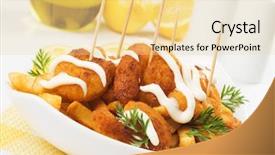  Presentation with mayonnaise - Colorful slide set enhanced with breaded shrimp snack with french fries and mayonnaise backdrop and a lemonade colored foreground