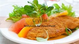  Presentation with citrus - PPT layouts enhanced with breaded turkey escalope with citrus salad background and a gold colored foreground