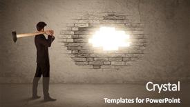  Presentation with brick wall - Beautiful theme featuring break - business man hitting brick grungy backdrop and a violet colored foreground