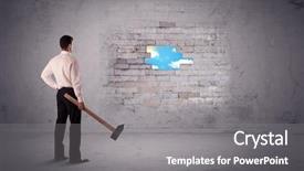  Presentation with brick wall - Audience pleasing PPT layouts consisting of break - business man hitting grungy brick backdrop and a gray colored foreground