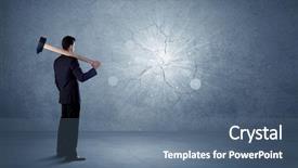  Presentation with wall - PPT theme having break - business man hitting grungy wall background and a ocean colored foreground