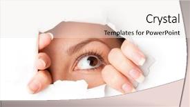  Presentation with eye - Theme having break - eye looking through hole isolated background and a sky blue colored foreground