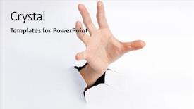  Presentation with torn paper - Presentation featuring break - female hand reaching through torn background and a sky blue colored foreground