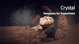  Presentation with breaking through - Cool new theme with break - hand breaking through the wall backdrop and a black colored foreground
