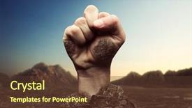  Presentation with human - Colorful PPT theme enhanced with break - human fist bursts backdrop and a tawny brown colored foreground