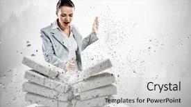  Presentation with breaking through - PPT theme consisting of young businessmen with a bike background and a light gray colored foreground