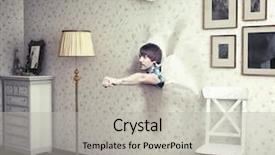  Presentation with breaking through - Presentation theme consisting of break - man breaking the room wall background and a light gray colored foreground