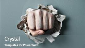  Presentation with broken wall - Cool new PPT theme with break - wall is broken backdrop and a gray colored foreground