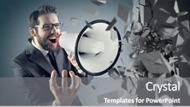  Presentation with crushing - Presentation theme enhanced with break - young businessman crushing concrete wall background and a gray colored foreground
