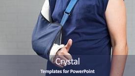  Presentation with shoulder - PPT theme having a plaster broken arm background and a ocean colored foreground