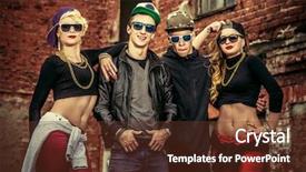  Presentation with young generation - Slide set enhanced with break brick wall - group of young modern people background and a tawny brown colored foreground