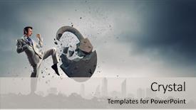  Presentation with breaking through - Cool new slide set with break business - businessman breaking stone lock backdrop and a light gray colored foreground