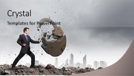  Presentation with stone afe - Beautiful presentation design featuring break business - businessman breaking stone lock backdrop and a  colored foreground